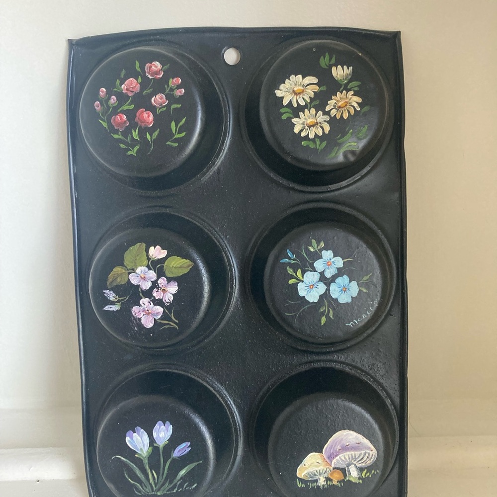 Hand-Painted Floral Vintage Muffin Pan